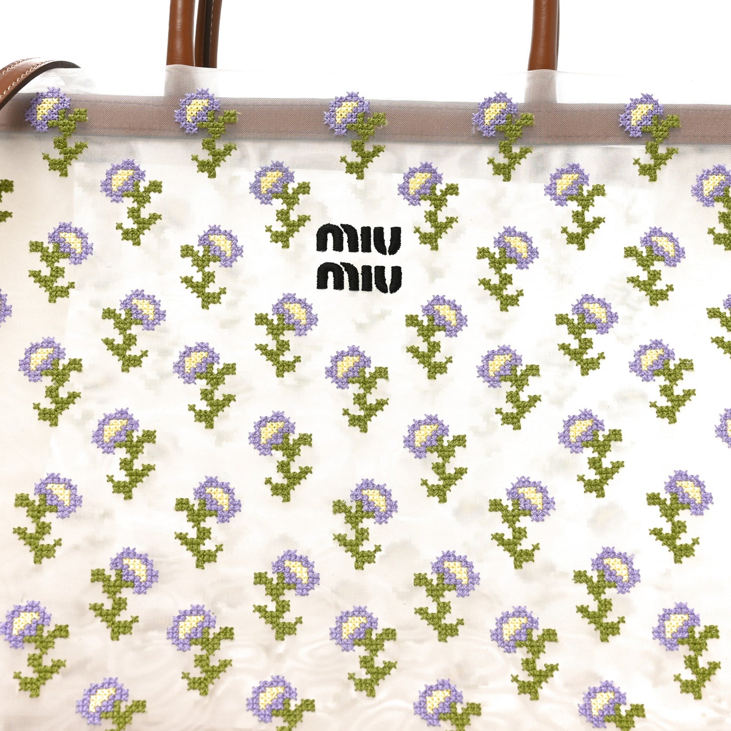 Nappa Embroidered Floral Shopping Bag Cognac