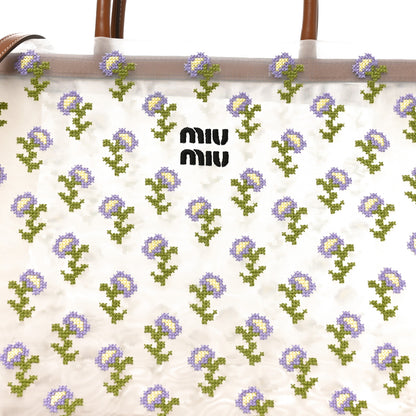 Miu Miu Nappa Embroidered Floral Shopping Bag Cognac 9 of 11