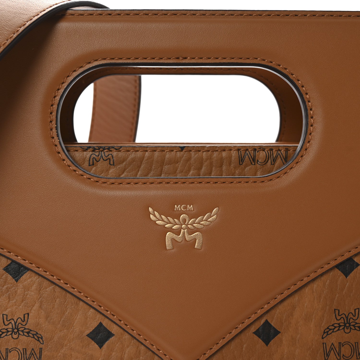 MCM Visetos Calfskin Medium Diamond Tote Cognac 8 of 10