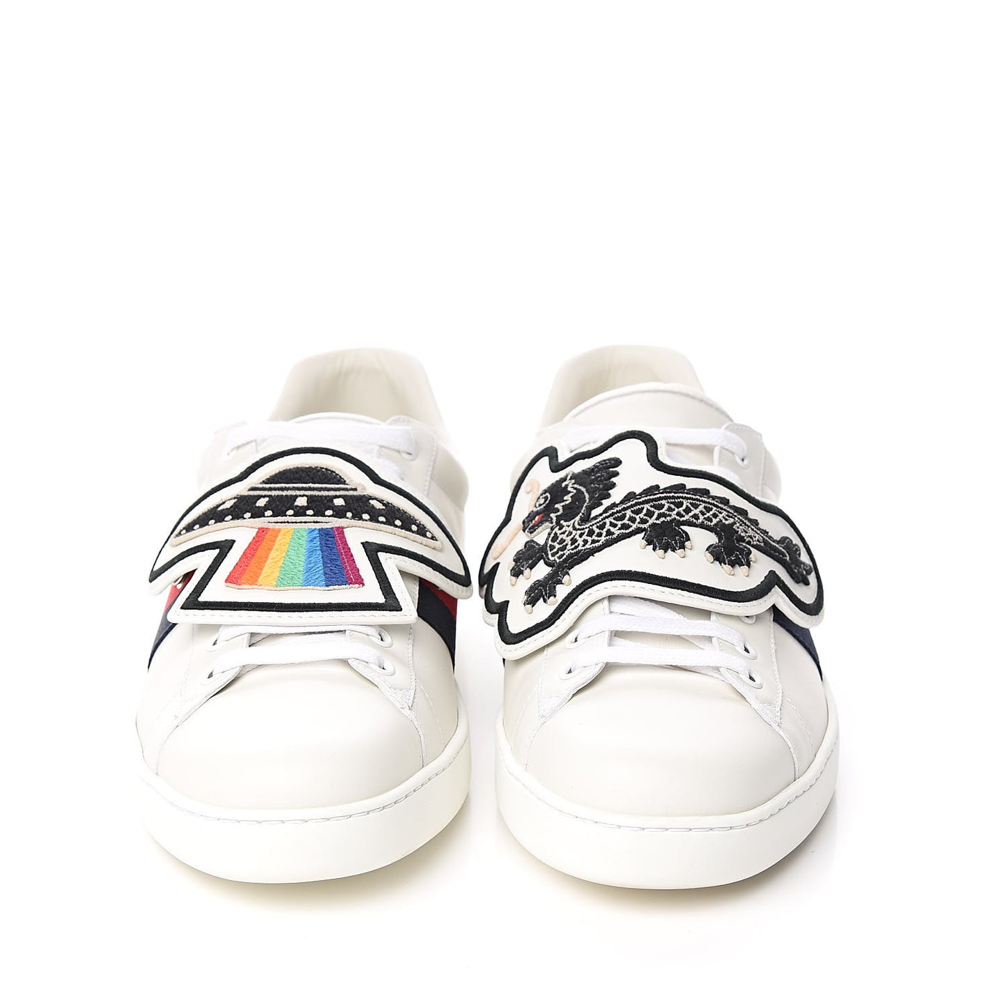 Calfskin Ayers Web UFO Dragon Embroidered Mens Ace Sneakers 10.5 White