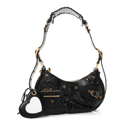 Balenciaga Extra Supple Calfskin Crocodile Embossed Le Cagole Shoulder Bag XS Black 3 of 11