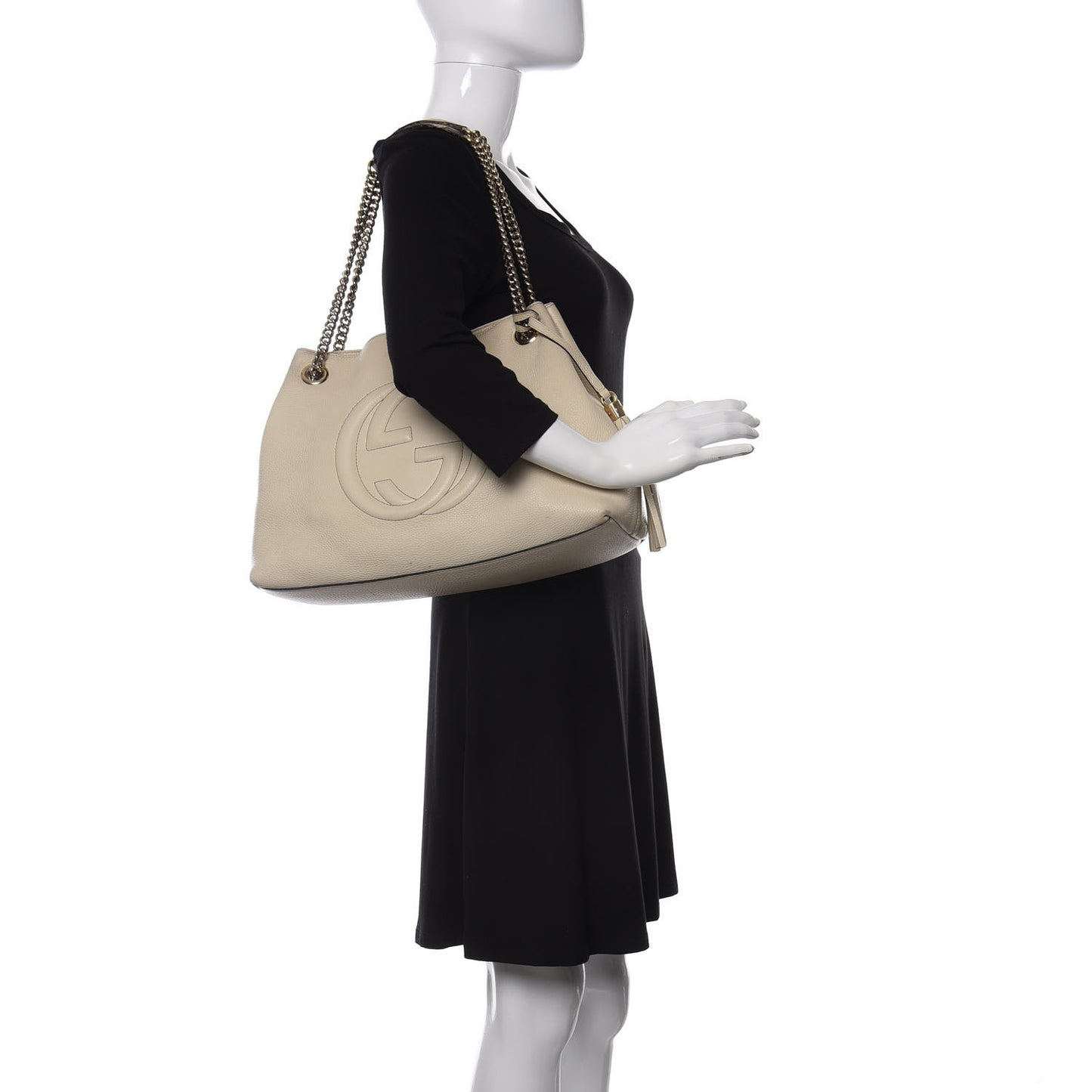 Pebbled Calfskin Medium Soho Chain Shoulder Bag Off White