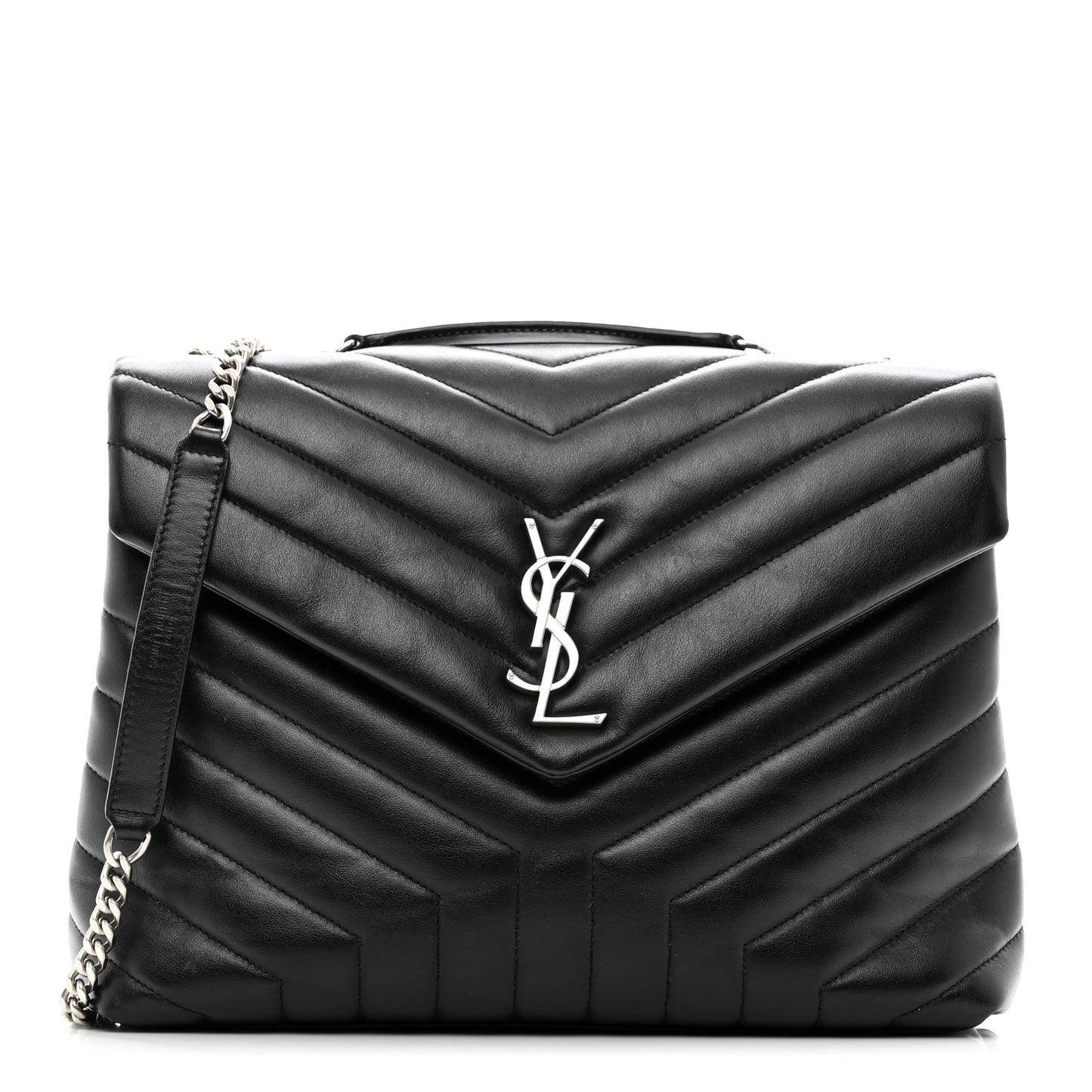 Calfskin Y Quilted Monogram Medium Loulou Chain Satchel Black