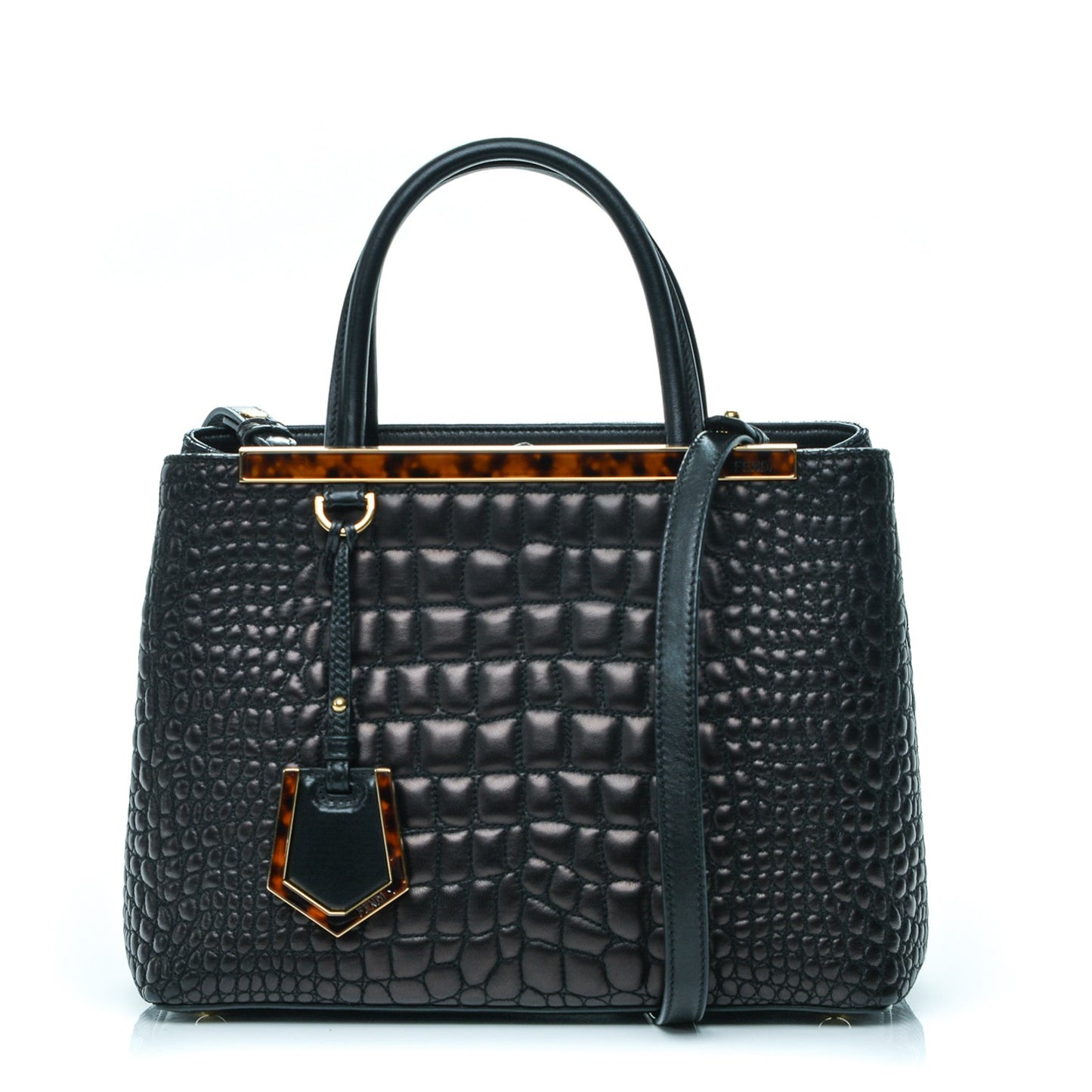 Nappa Crocodile Trapuntata Petite 2Jours Tote Black