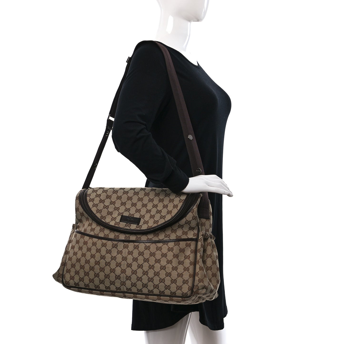 Monogram Natural Pigskin Large Diaper Bag Beige Ebony Cocoa Dark Chocolate