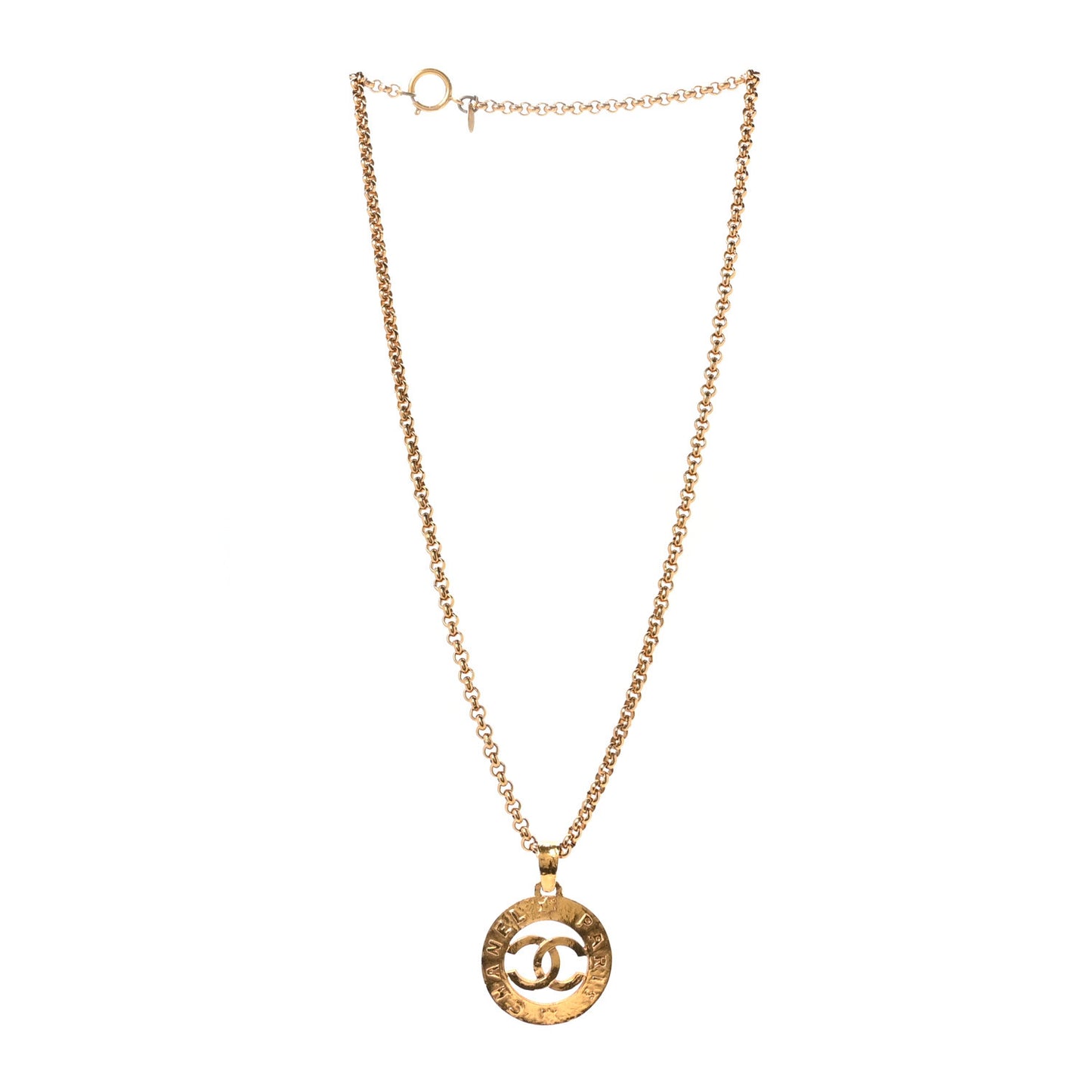 CC Chain Pendant Long Necklace Gold