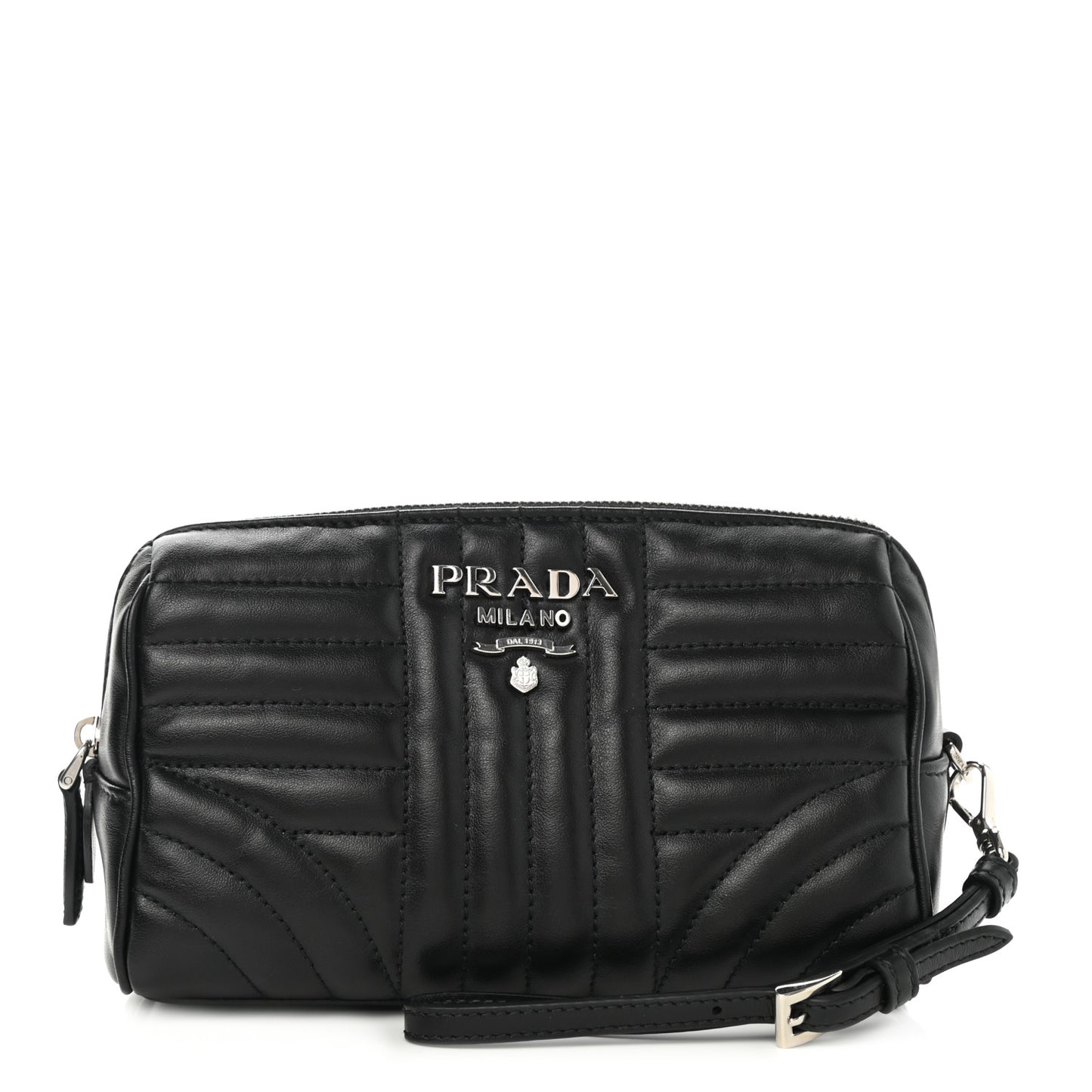 Soft Calfskin Diagramme Wristlet Pouch Bag Black