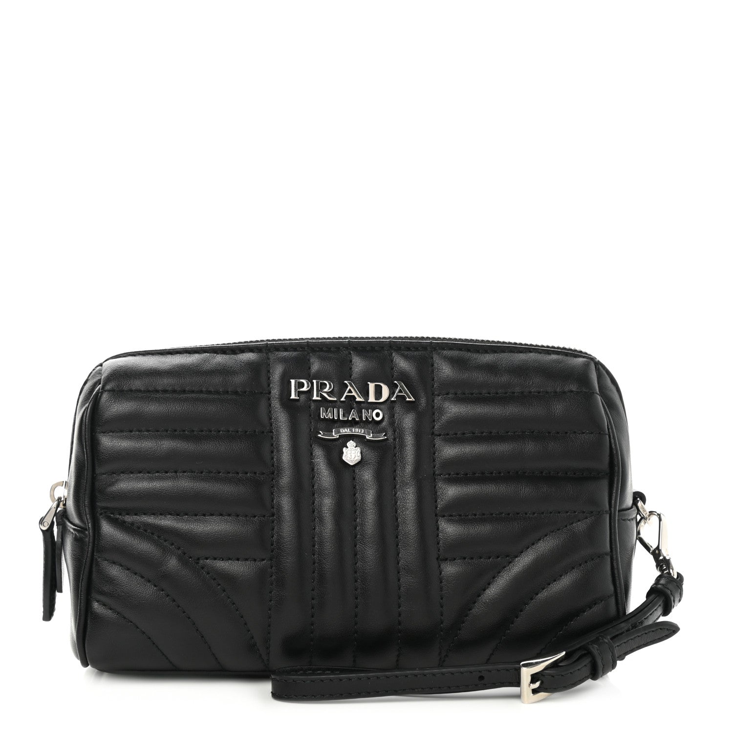 Prada Soft Calfskin Diagramme Wristlet Pouch Bag Black 1 of 7