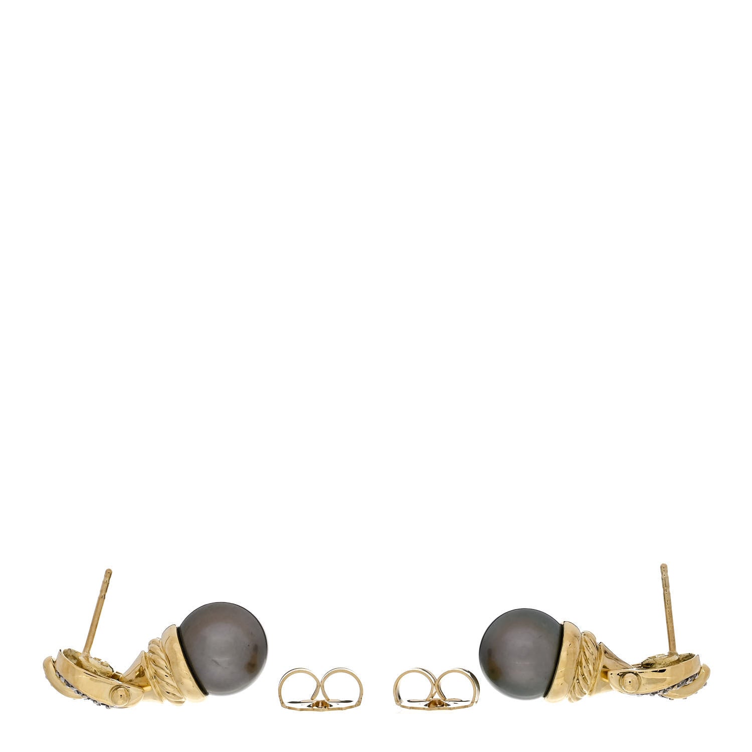 David Yurman 18K Yellow Gold Diamond Pearl Buckle Earrings 3 of 4