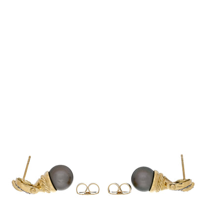 David Yurman 18K Yellow Gold Diamond Pearl Buckle Earrings 3 of 4