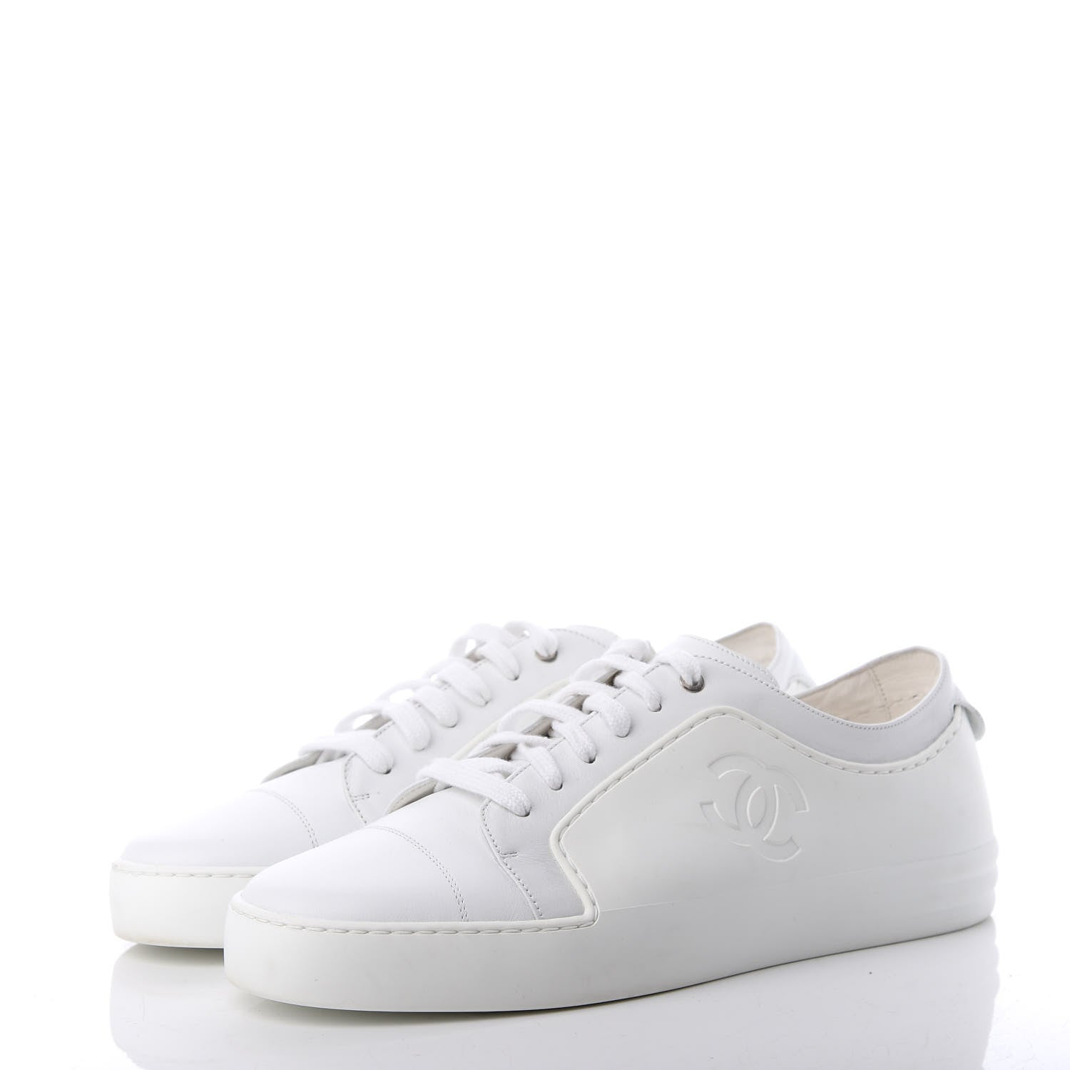 Chanel Calfskin Gum Womens CC Sneakers 41 White 3 of 10