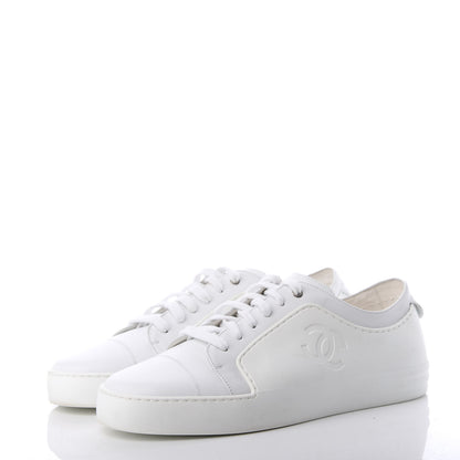 Chanel Calfskin Gum Womens CC Sneakers 41 White 3 of 10