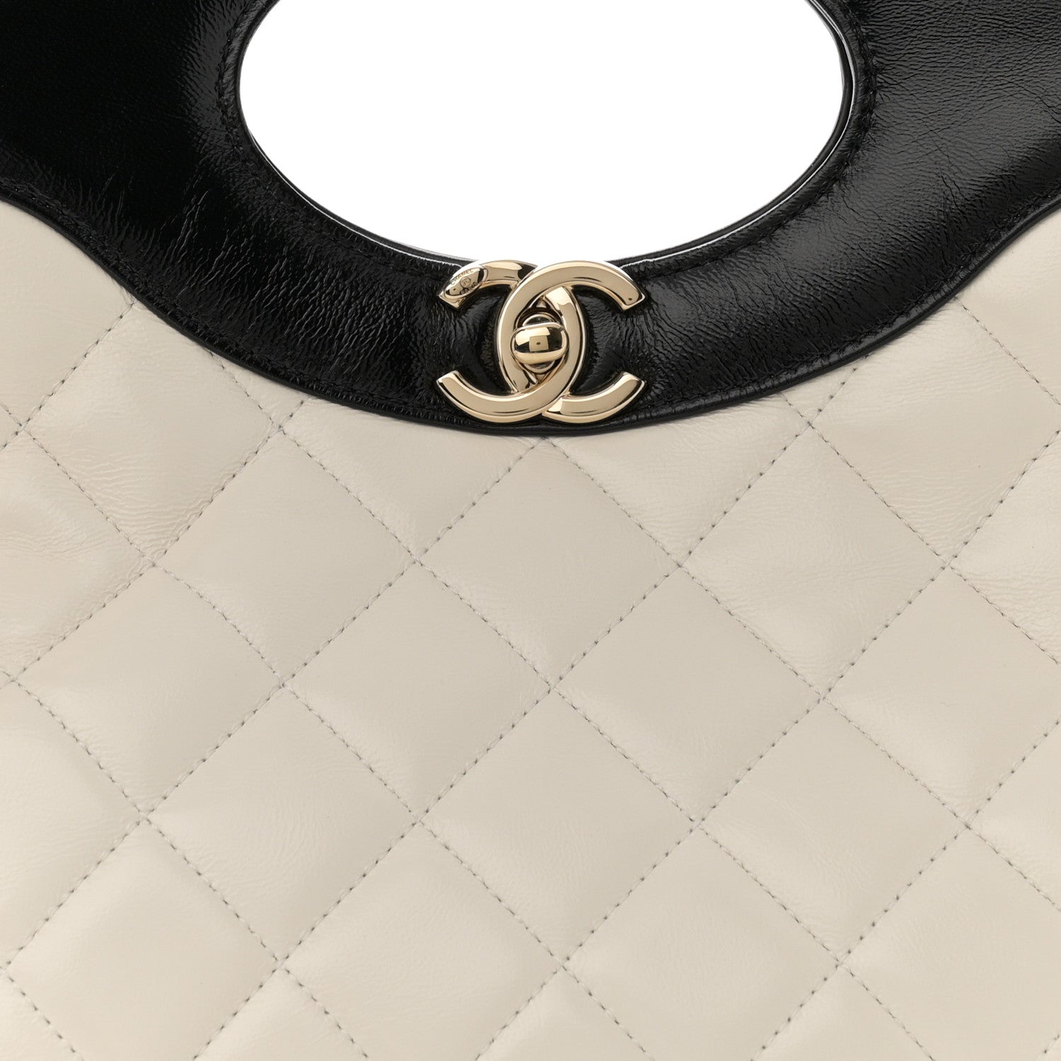 Chanel Shiny Crumpled Calfskin Quilted Small 31 Shopping Bag White Black 8 of 11