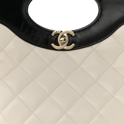 Chanel Shiny Crumpled Calfskin Quilted Small 31 Shopping Bag White Black 8 of 11
