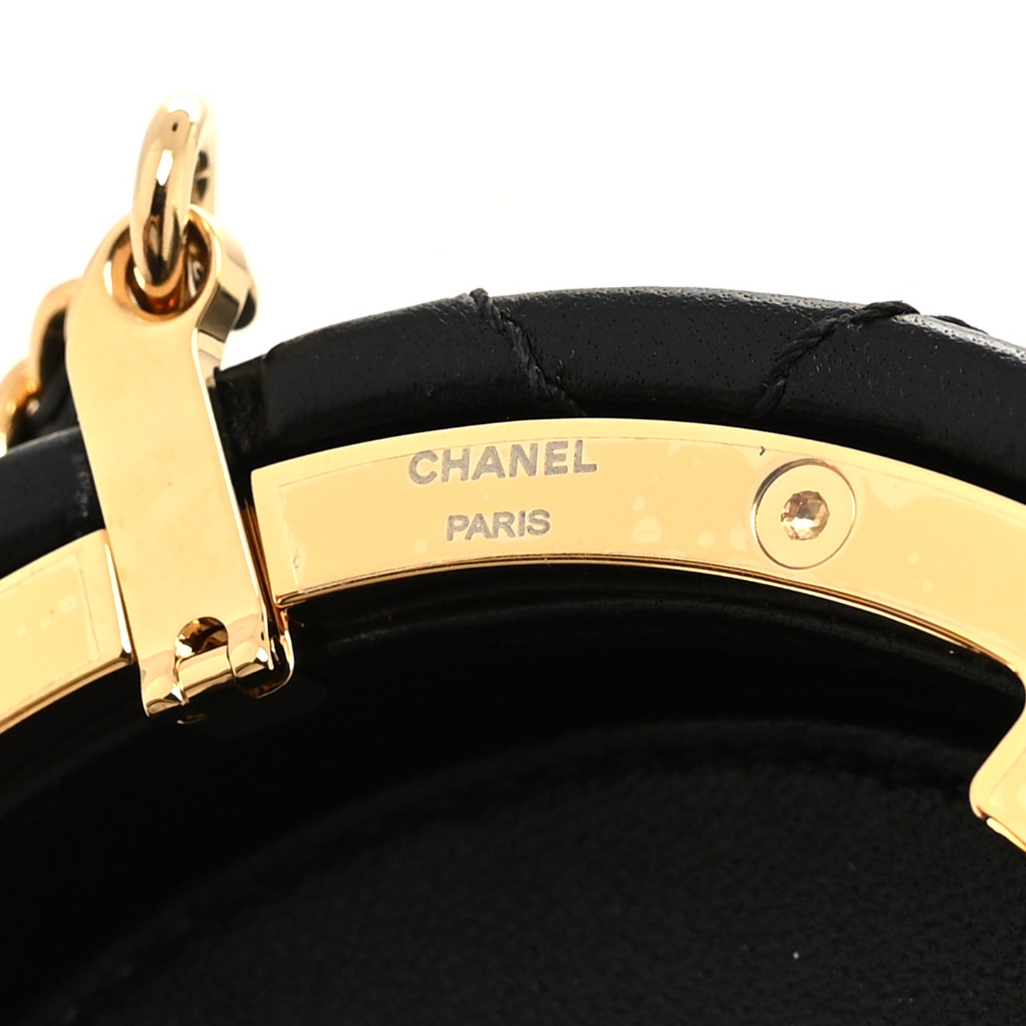 Lambskin Pearl Crystal Lion Round Minaudiere Clutch Black Gold