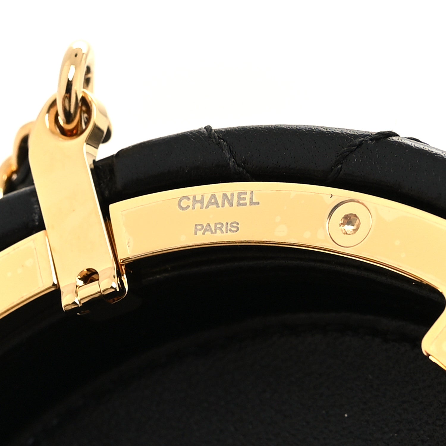 Chanel Lambskin Pearl Crystal Lion Round Minaudiere Clutch Black Gold 6 of 12