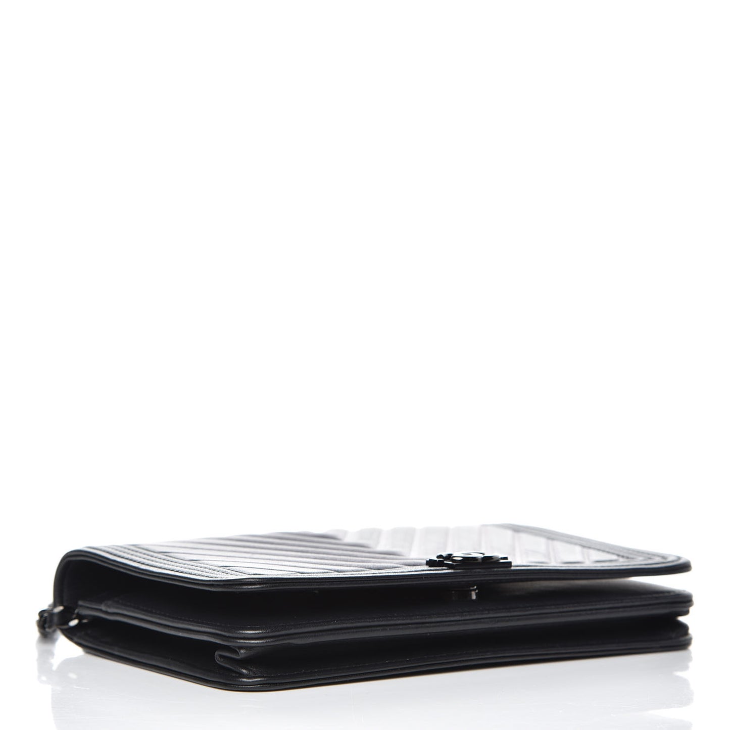 Calfskin Painted Chevron Embossed Boy Wallet On Chain WOC Black