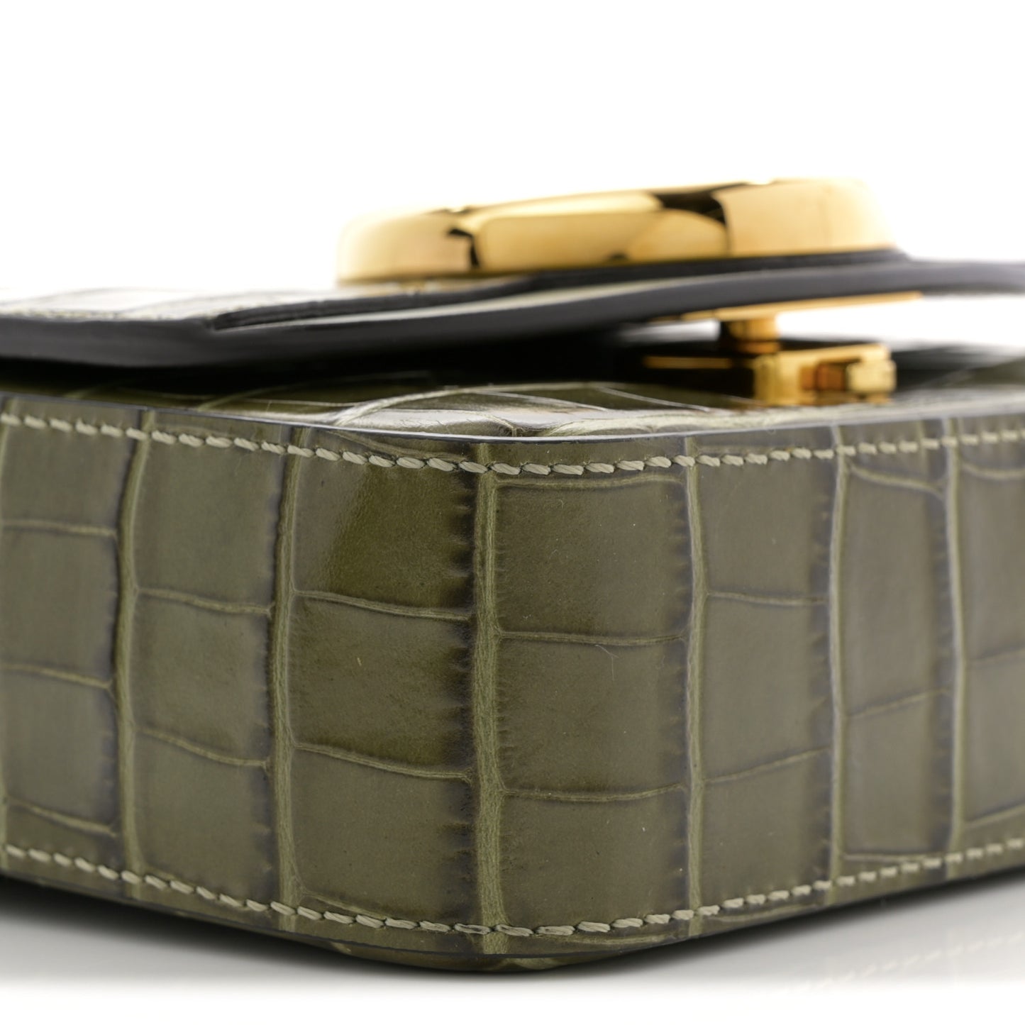 Calfskin Crocodile Embossed Mini C Double Carry Misty Forest