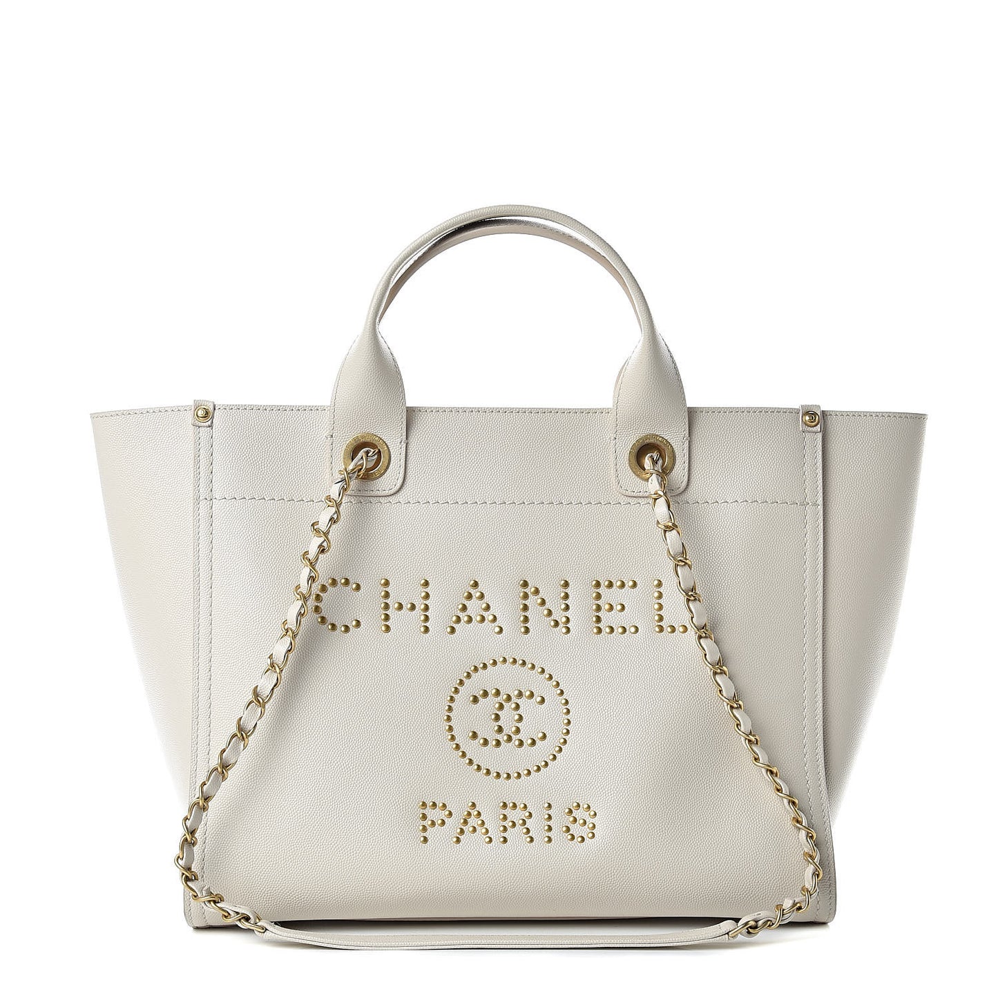 Caviar Small Studded Deauville Tote Ivory