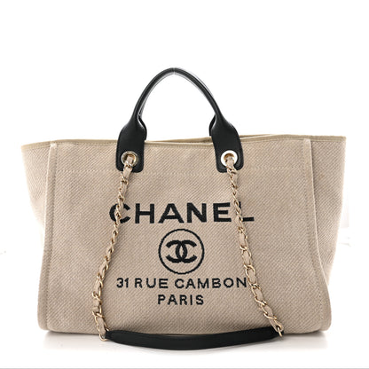 Chanel Mixed Fibers Medium Deauville Tote Beige Black 1 of 15