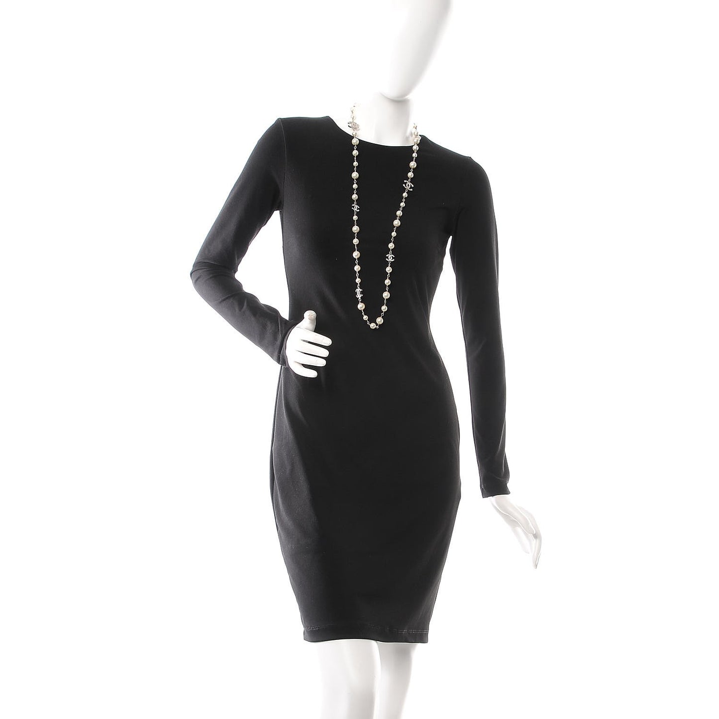 Crystal Pearl CC Long Necklace Silver