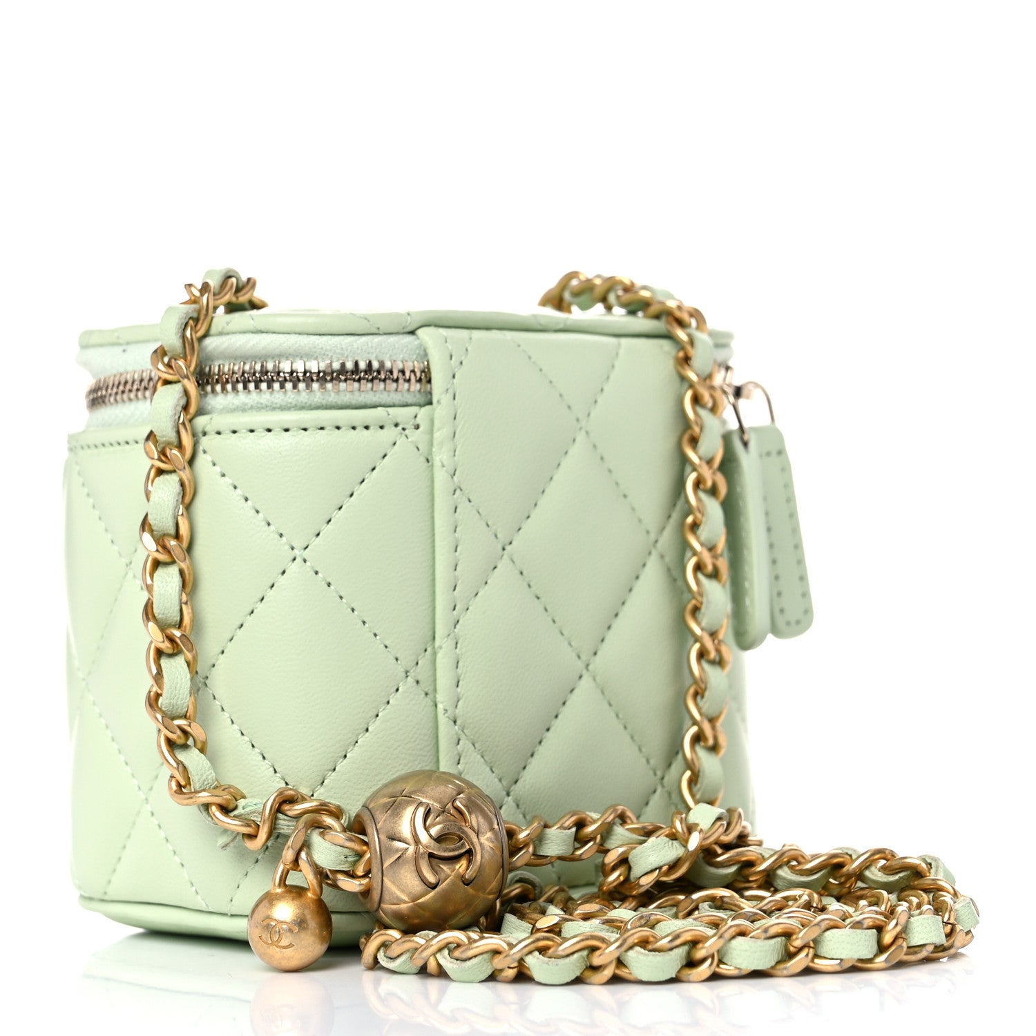 Chanel Lambskin Quilted Pearl Crush Mini Vanity Case With Chain Light Green 3 of 10