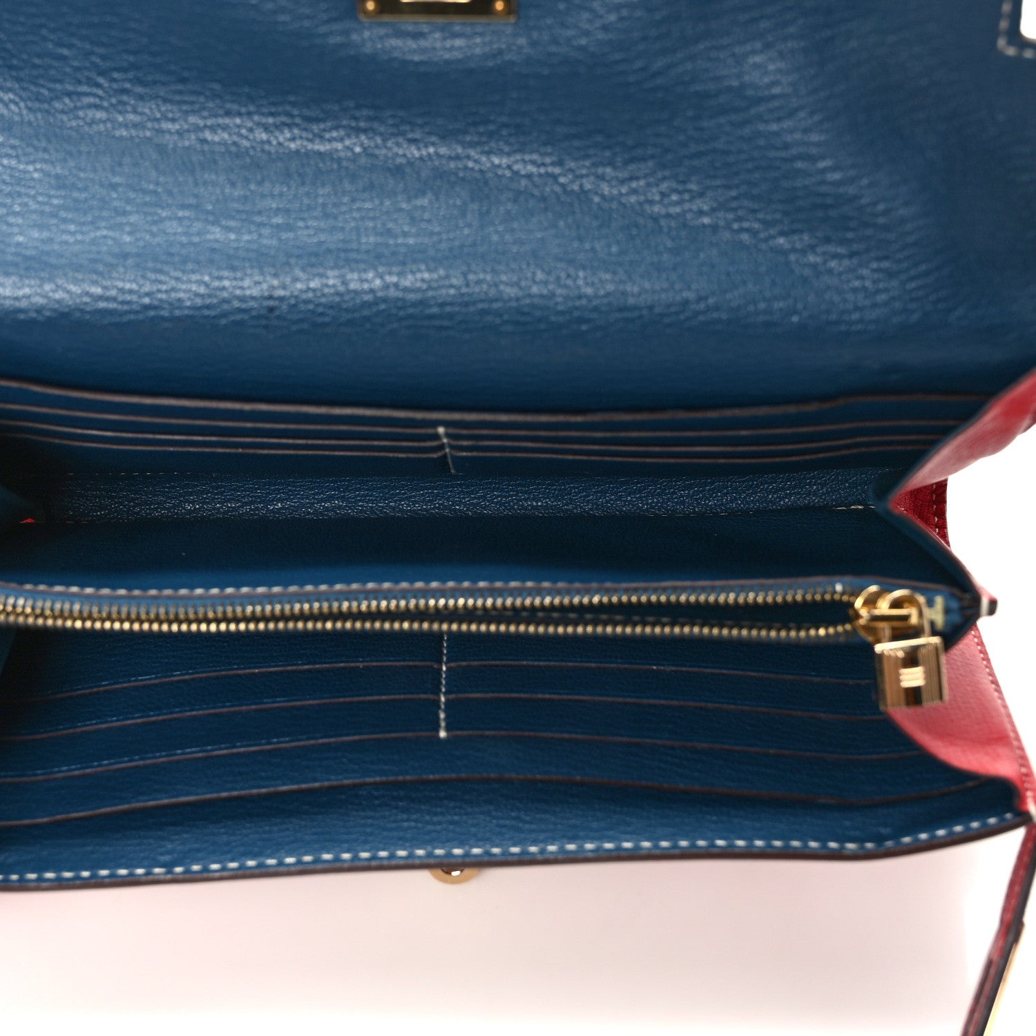 Hermes Epsom Verso Kelly Longue Wallet Rouge Casaque Bleu Thalassa 5 of 11