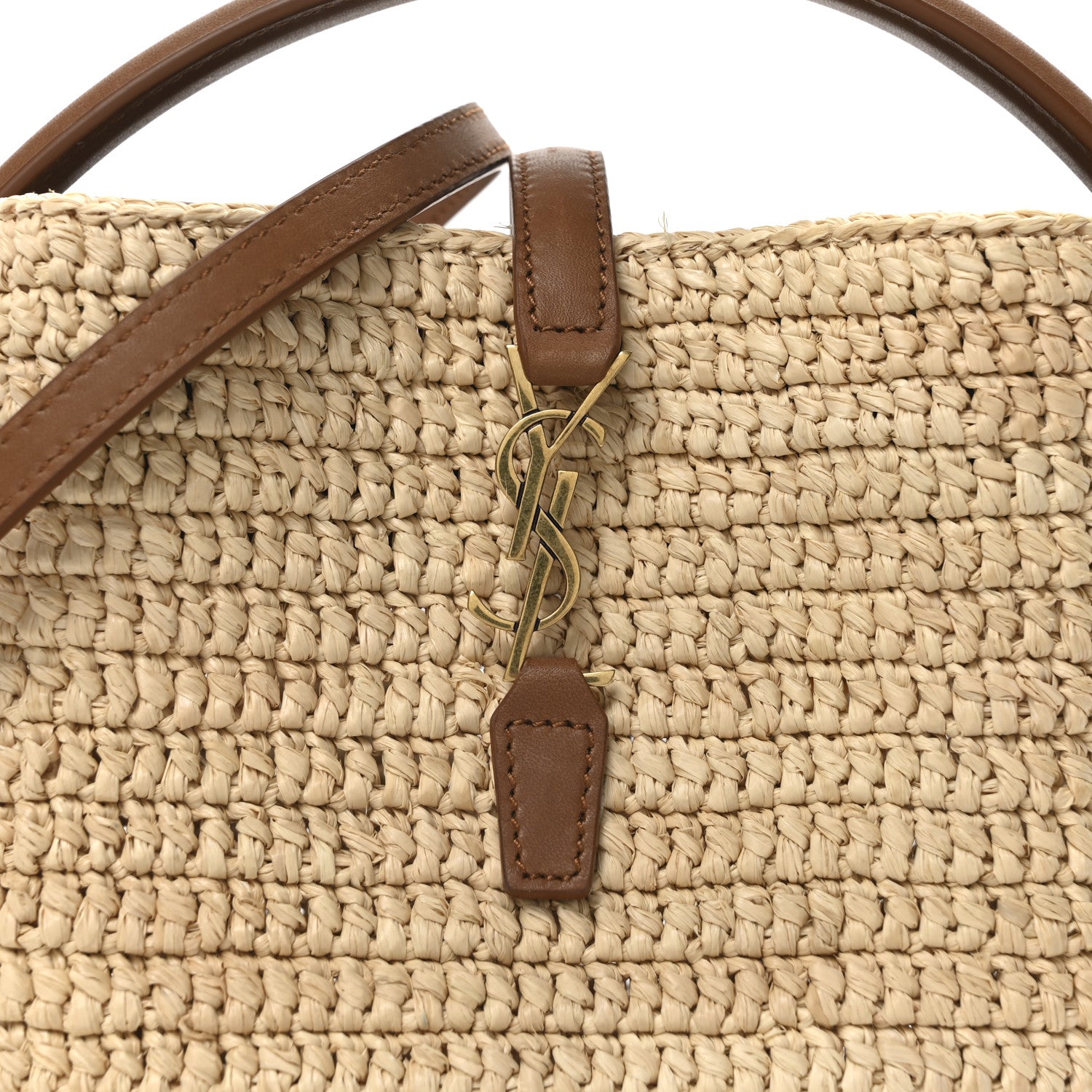 Saint Laurent Raffia Vegetable Tanned Calfskin Le 37 Mini Bucket Bag Natural Brick 7 of 9