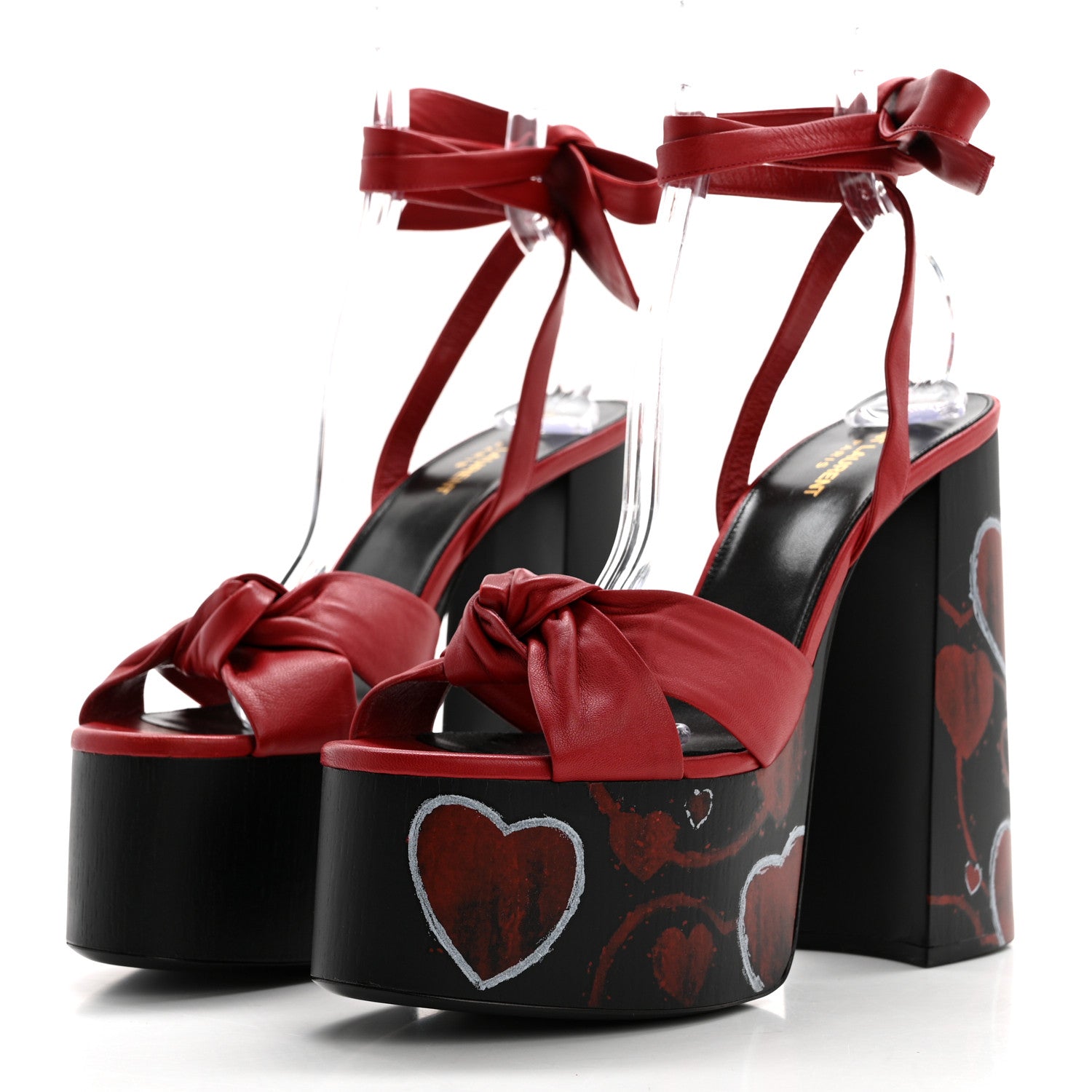 Saint Laurent Nappa Heart Paige 85 Platform Sandals 41 Rouge Eros 3 of 9