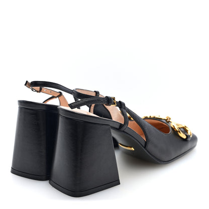 Gucci Malaga Kid Horsebit 75mm Slingback Pumps 37 Black 4 of 8