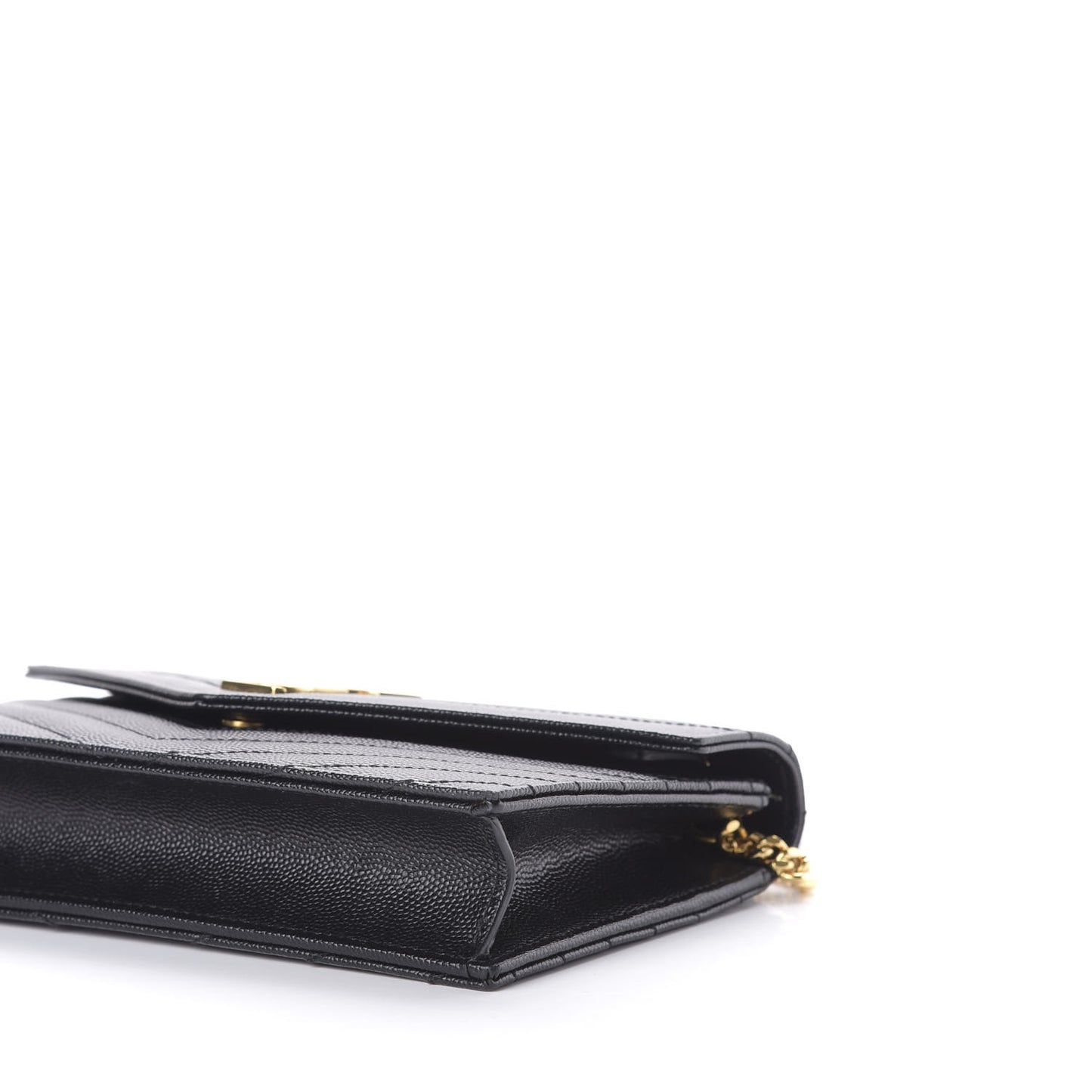 Grain De Poudre Matelasse Chevron Monogram Envelope Chain Wallet Black