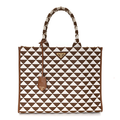 Prada Jacquard Saffiano Triangolo Symbole Embroidered Large Tote Tobacco Talco 1 of 10