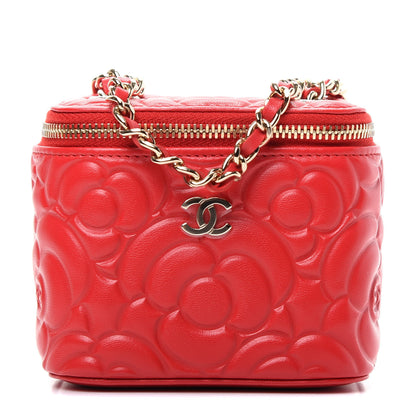 Chanel Lambskin Camellia Embossed Mini Vanity Case With Chain Red 1 of 8