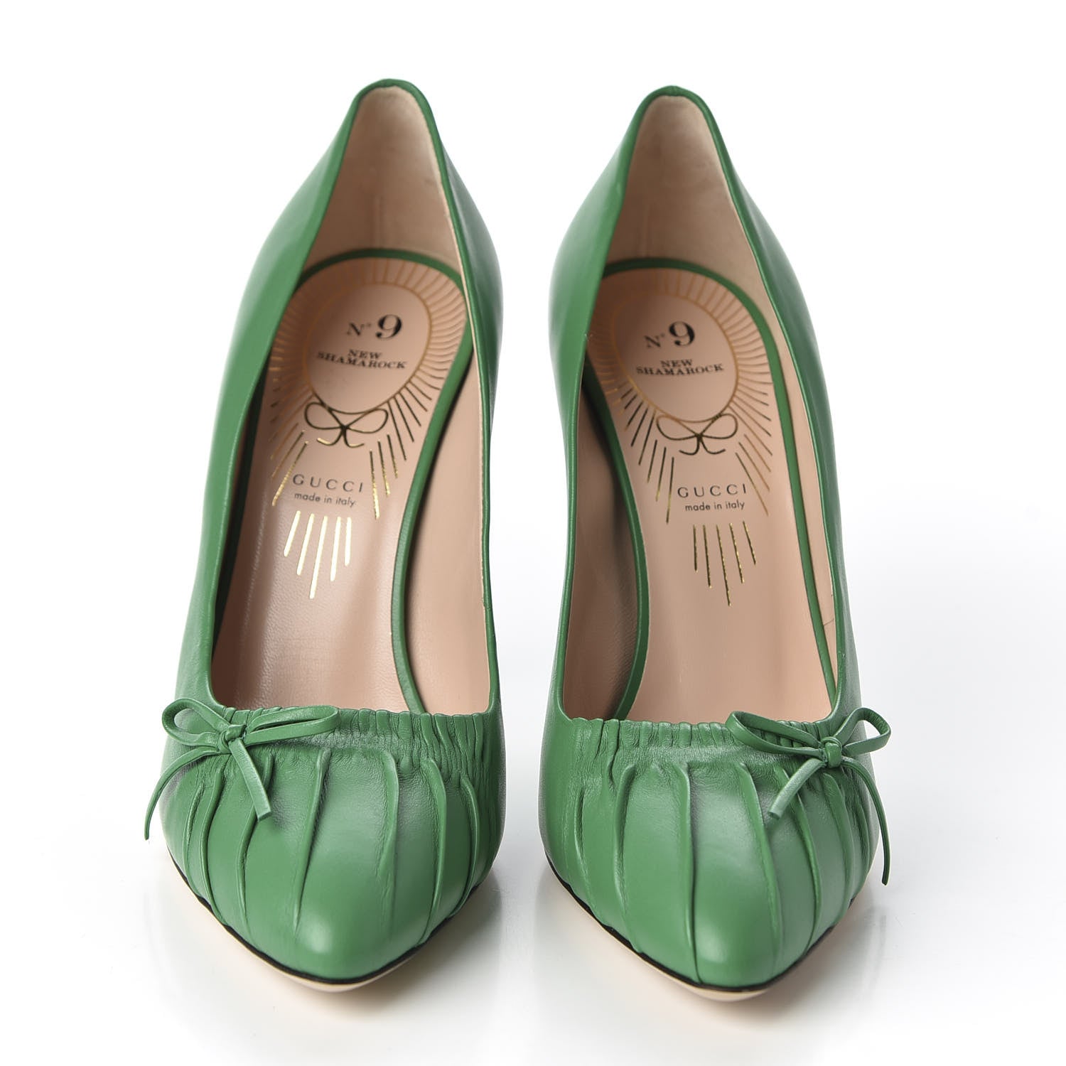 Gucci Nappa Bow High Heel Pumps 38.5 New Shamarock 3 of 10