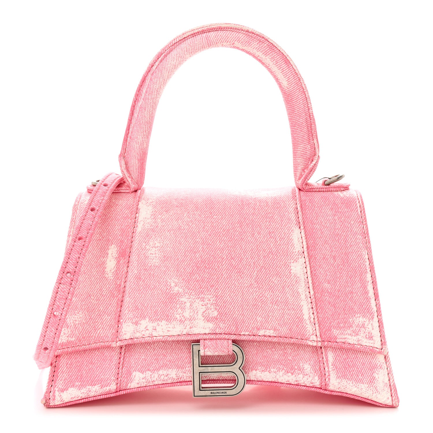 Balenciaga Nappa Denim Printed Small Hourglass Top Handle Bag Denim Pink 1 of 10