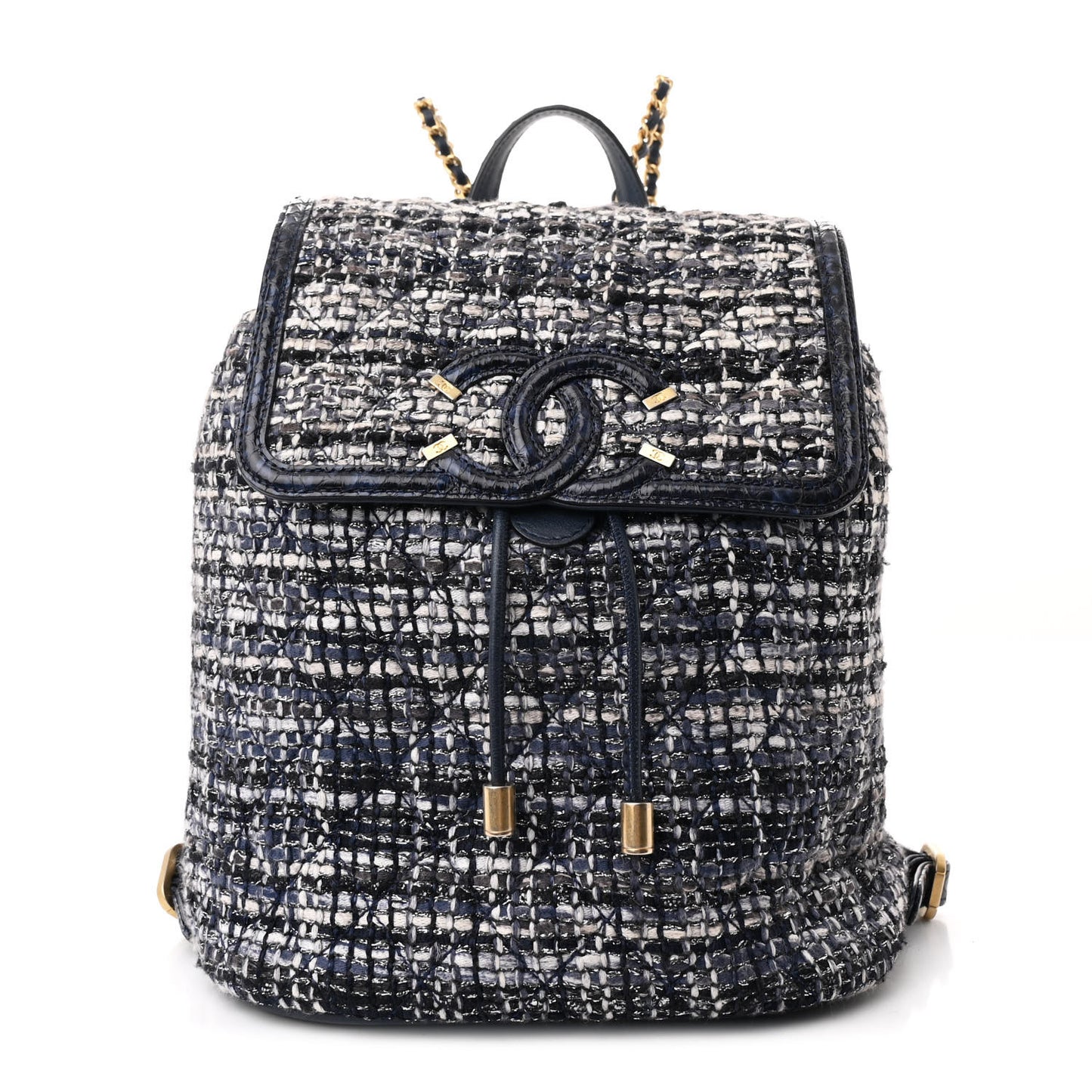 Tweed Snakeskin Quilted Filigree Backpack Dark Navy