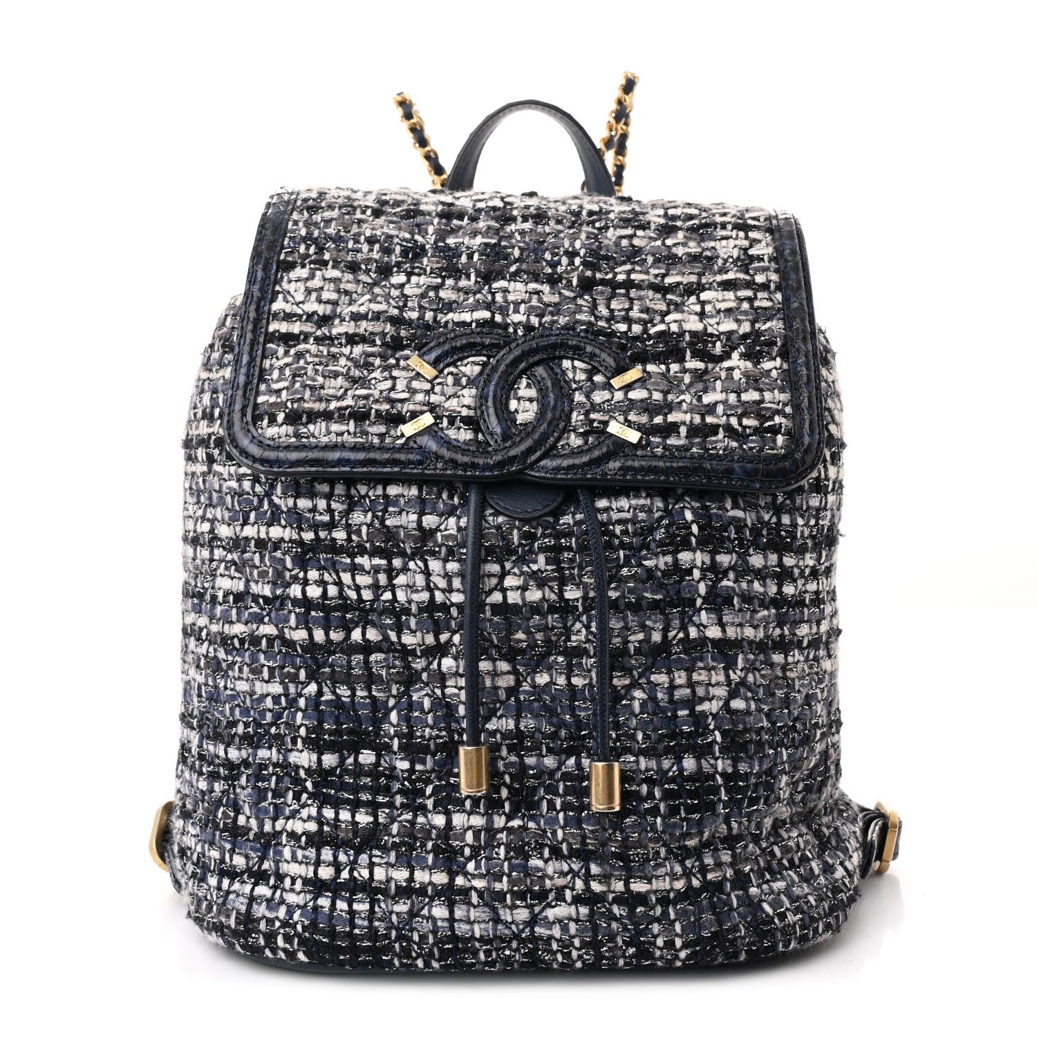 Chanel Tweed Snakeskin Quilted Filigree Backpack Dark Navy 1 of 10