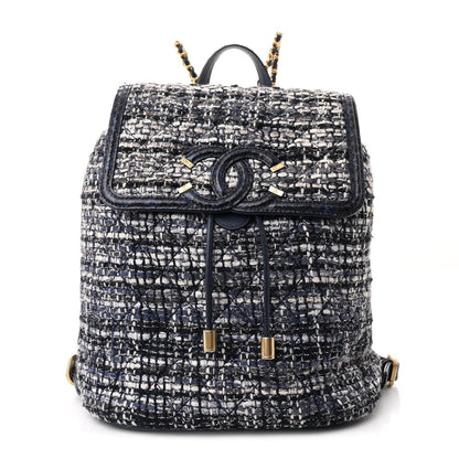 Chanel Tweed Snakeskin Quilted Filigree Backpack Dark Navy 1 of 10