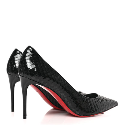 Christian Louboutin Patent Calfskin Snakeskin Embossed Kate 85 Pumps 37 Black 4 of 7