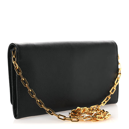 Prada Saffiano Metal Large Chain Wallet Black 3 of 13