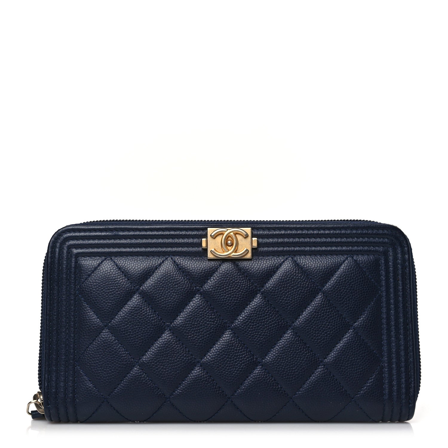 Chanel Caviar Quilted Boy Long Zip Around Wallet Navy 1 of 9