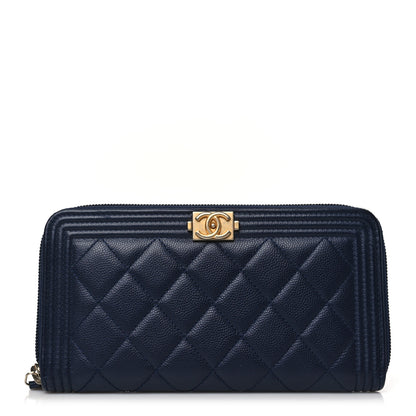 Chanel Caviar Quilted Boy Long Zip Around Wallet Navy 1 of 9