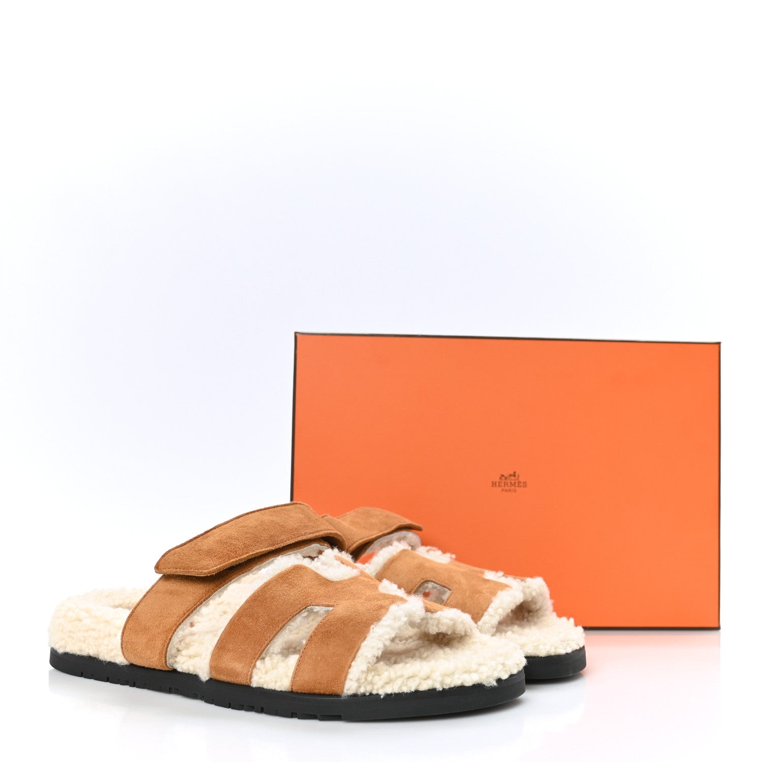 Hermes Suede Goatskin Woolskin Womens Chypre Sandals 40 Golden Beige 8 of 8