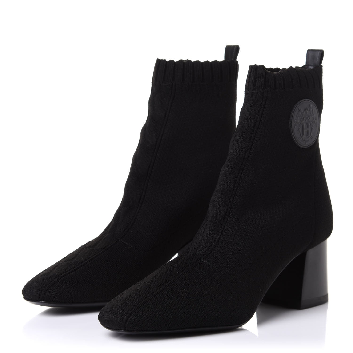 Hermes Knit Calfskin Volver Ankle Boots 37.5 Black 3 of 9