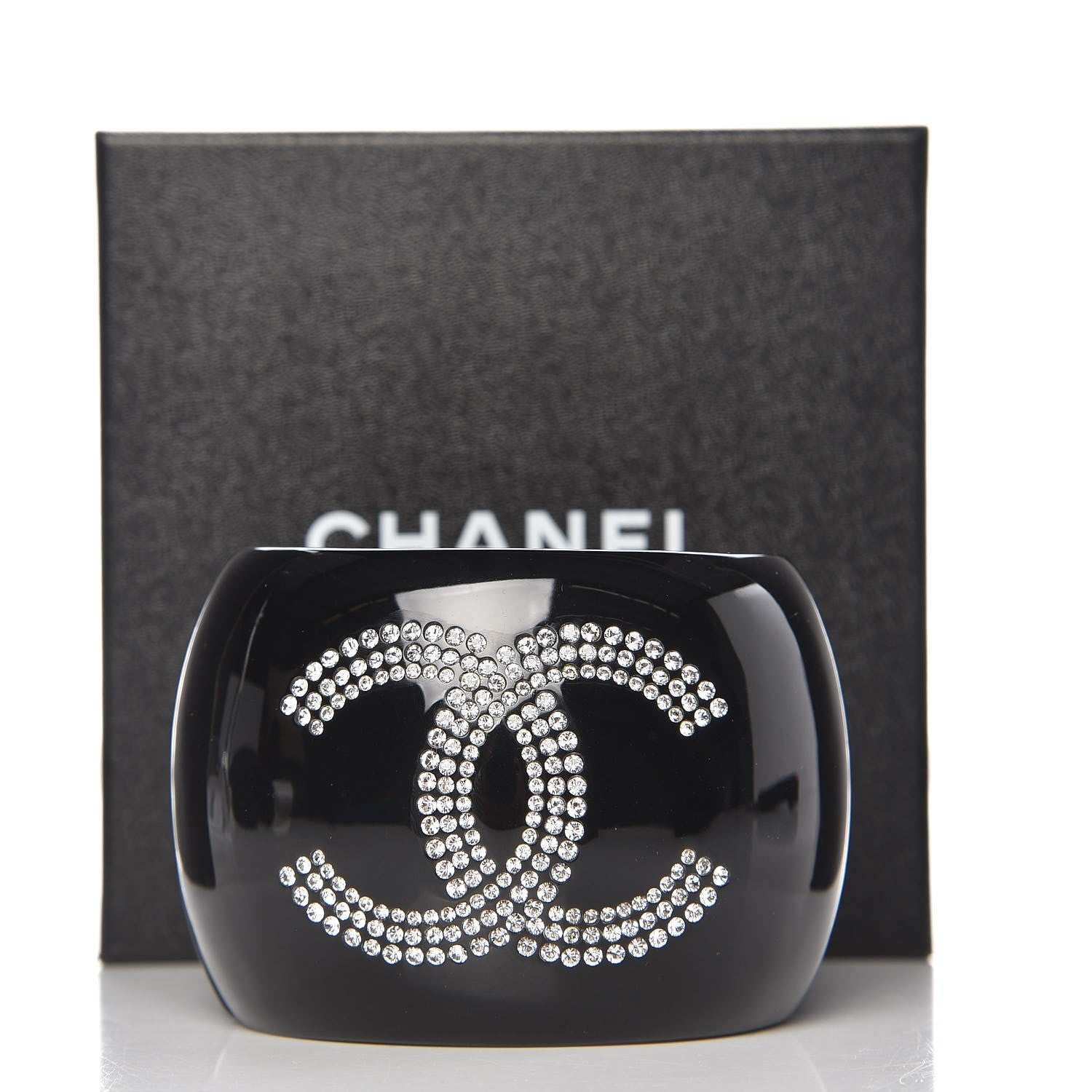 Chanel Resin Crystal CC Cuff Bracelet Black 5 of 5