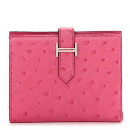 Hermes Ostrich Bearn Compact Wallet Rose Tyrien 1 of 9