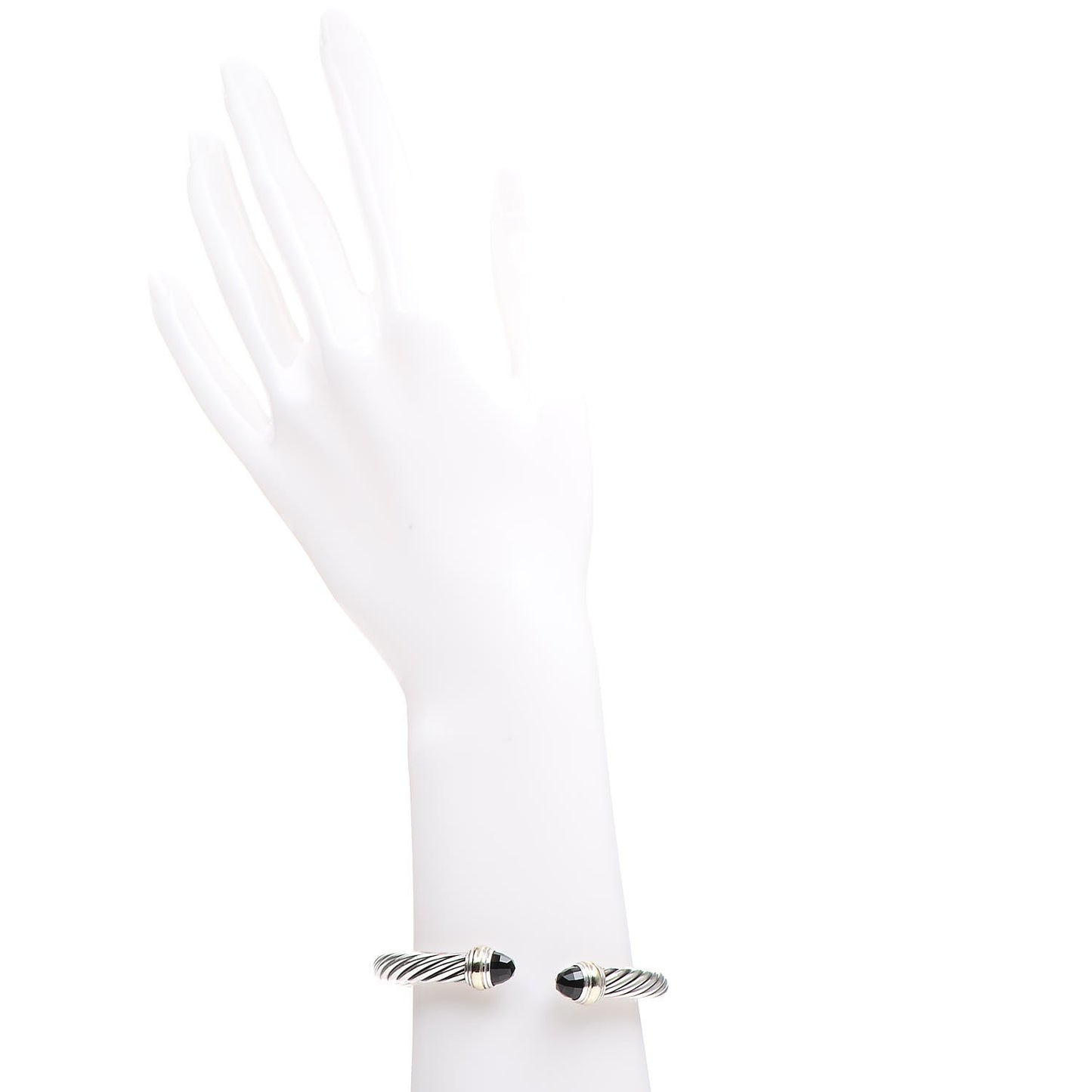 Sterling Silver 14K Yellow Gold Black Onyx 7mm Cable Classics Bracelet