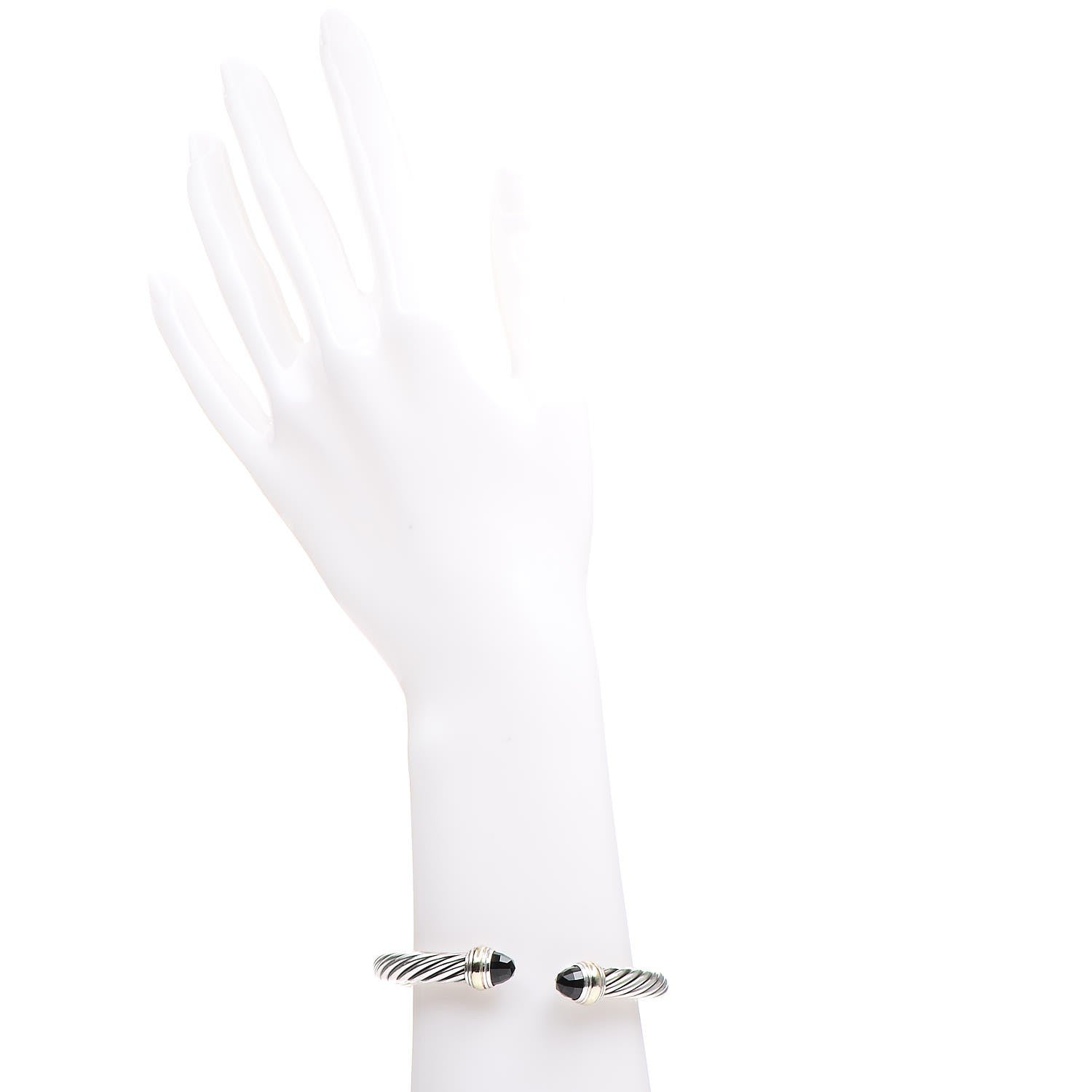 David Yurman Sterling Silver 14K Yellow Gold Black Onyx 7mm Cable Classics Bracelet 2 of 5