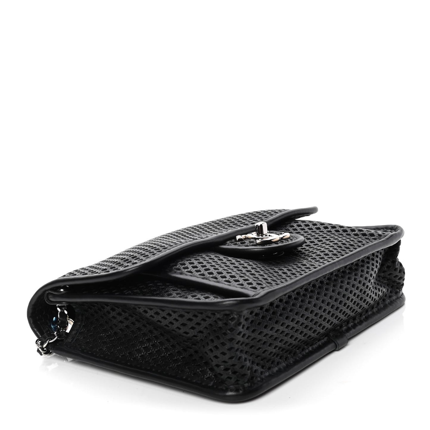 Metallic Perforated Calfskin Small Up In The Air Flap Black