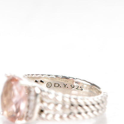 David Yurman Sterling Silver Diamond Morganite 10mm Petite Wheaton Ring 54 7 5 of 6